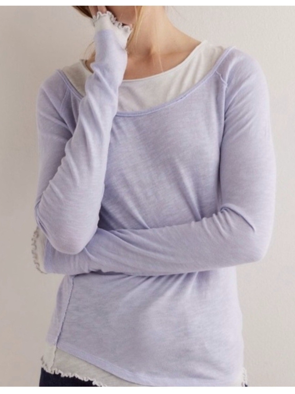 We The Free Lavender 100% Cotton Long-Sleeve Layered Tee XS